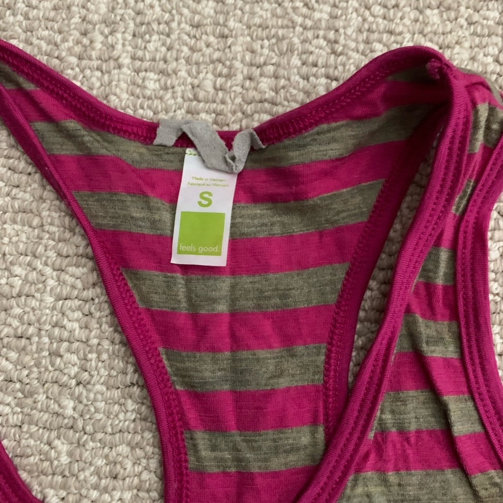 Smart wool striped racer back tank pink green small